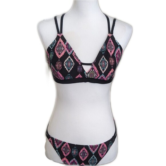 Xhilaration (Target) 2-piece bikini swimsuit, black pink blue tribal pattern M/L - Picture 1 of 9